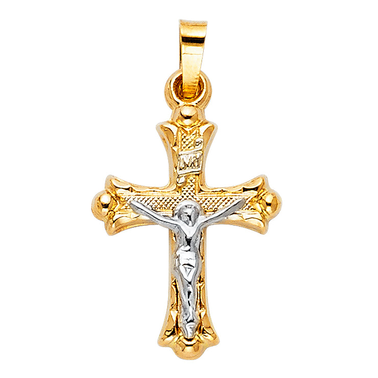 14K Gold Crucifix Pendant with 2.3mm Figaro 3+1 Chain