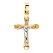 14K Gold Crucifix Pendant with 1.5mm Flat Open Wheat Chain