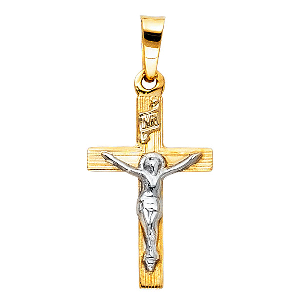 14K Gold Crucifix Pendant with 2mm Figaro 3+1 Chain