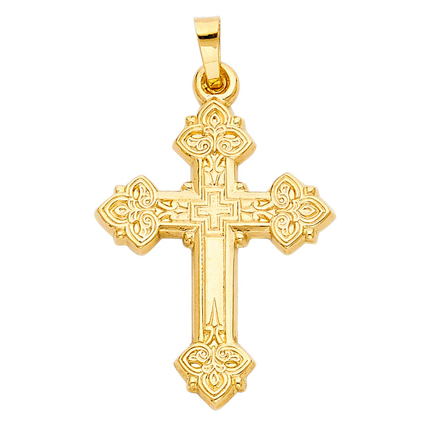 14K Gold Religious Cross Charm Pendant with 0.8mm Box Chain Necklace