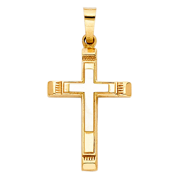 14K Gold Religious Cross Charm Pendant with 0.8mm Box Chain Necklace