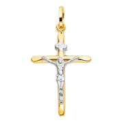 14K Gold Crucifix Cross Pendant with 1.5mm Flat Open Wheat Chain