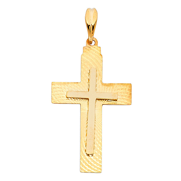 14K Gold Cross Charm Pendant with 1.1mm Wheat Chain Necklace