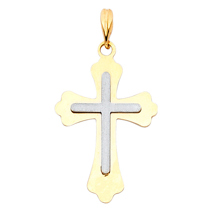 14K Gold Religious Cross Charm Pendant with 0.8mm Box Chain Necklace