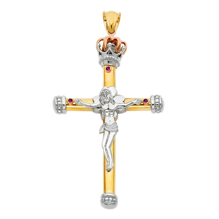 14K Gold Crucifix Pendant with 3.8mm Figaro 3+1 Chain