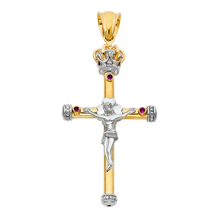 14K Gold Crucifix Pendant with 3.1mm Figaro 3+1 Chain