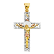 14K Gold CZ Crucifix Pendant with 3.8mm Figaro 3+1 Chain