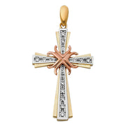 14K Gold CZ Cross Pendant with 3.1mm Figaro 3+1 Chain