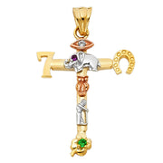 14K Gold Lucky Cross Pendant with 3.1mm Figaro 3+1 Chain