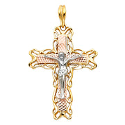 14K Gold Crucifix Pendant with 3.4mm Hollow Cuban Chain