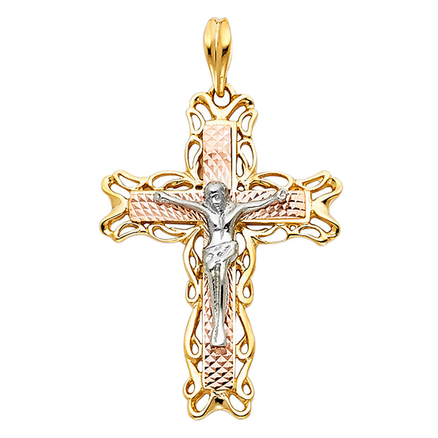 14K Gold Crucifix Pendant with 3.1mm Figaro 3+1 Chain