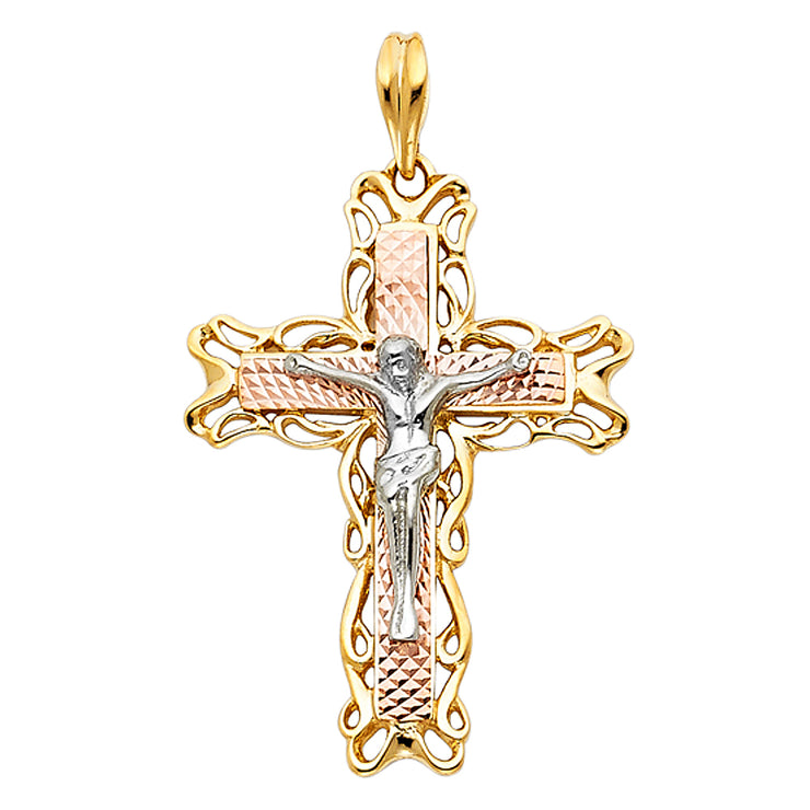 14K Gold Crucifix Pendant with 3.4mm Hollow Cuban Chain