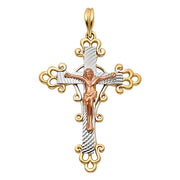 14K Gold Crucifix Pendant with 3.4mm Hollow Cuban Chain