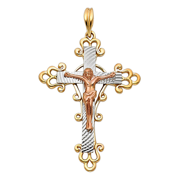 14K Gold Crucifix Pendant with 3.1mm Figaro 3+1 Chain