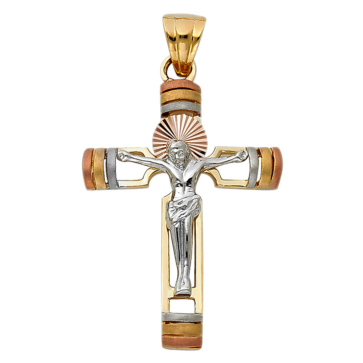 14K Gold Crucifix Pendant with 3.1mm Figaro 3+1 Chain