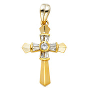 14K Gold CZ Cross Charm Pendant with 0.9mm Wheat Chain Necklace