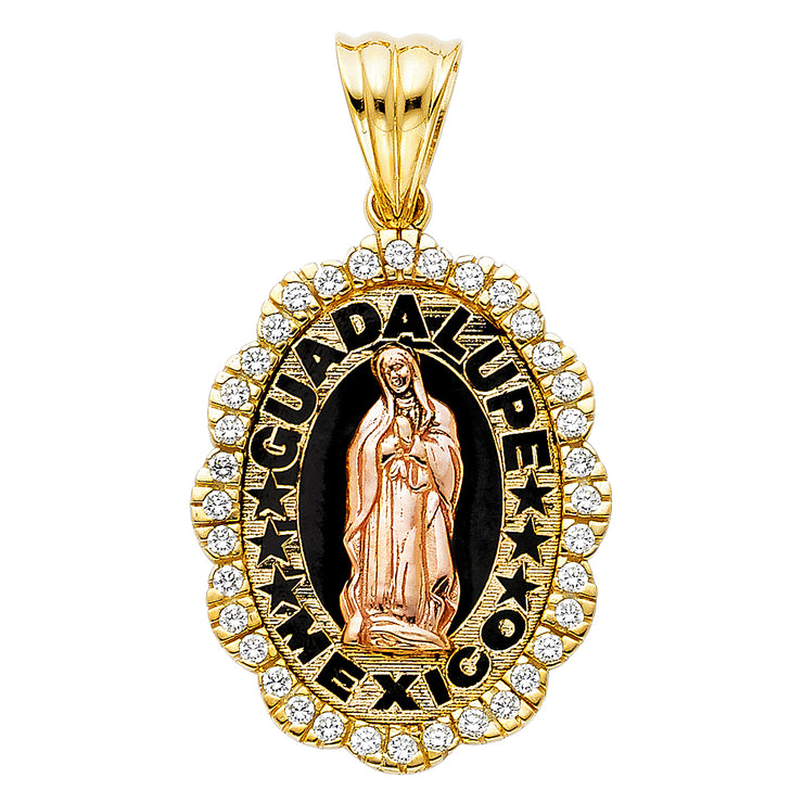 14K Gold CZ Guadalupe Pendant with 3.4mm Hollow Cuban Chain