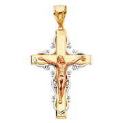 14K Gold Crucifix Pendant with 3.8mm Figaro 3+1 Chain