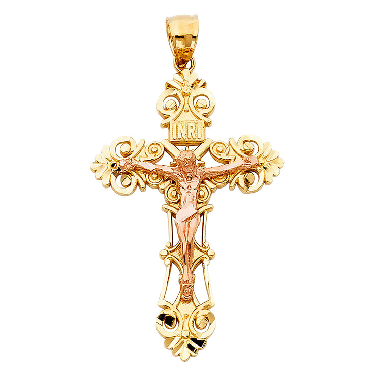 14K Gold Religious Crucifix Charm Pendant with 1.2mm Box Chain Necklace