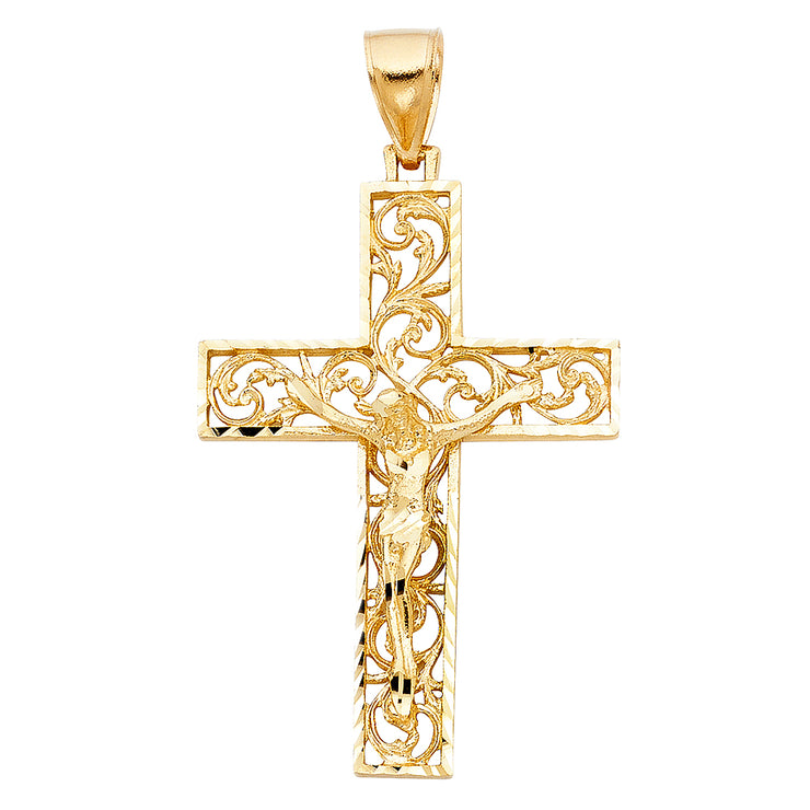 14K Gold Crucifix Charm Pendant with 1.8mm Singapore Chain Necklace