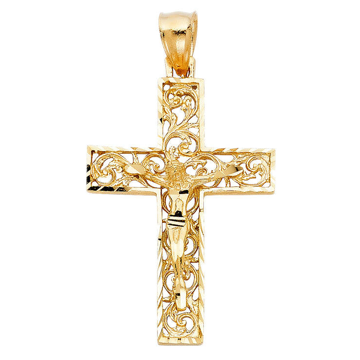 14K Gold Crucifix Charm Pendant with 1.8mm Singapore Chain Necklace