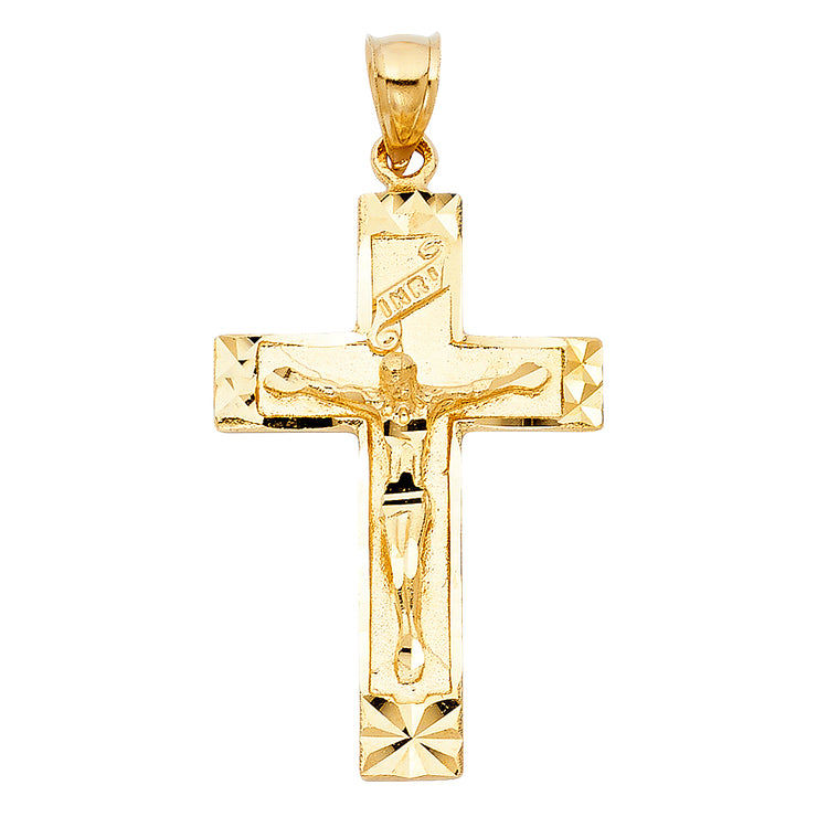 14K Gold Religious Crucifix Charm Pendant with 1.2mm Box Chain Necklace