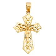 14K Gold Crucifix Charm Pendant with 2mm Flat Open Wheat Chain Necklace