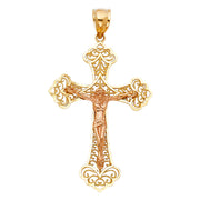 14K Gold Crucifix Charm Pendant with 3.1mm Figaro 3+1 Chain Necklace