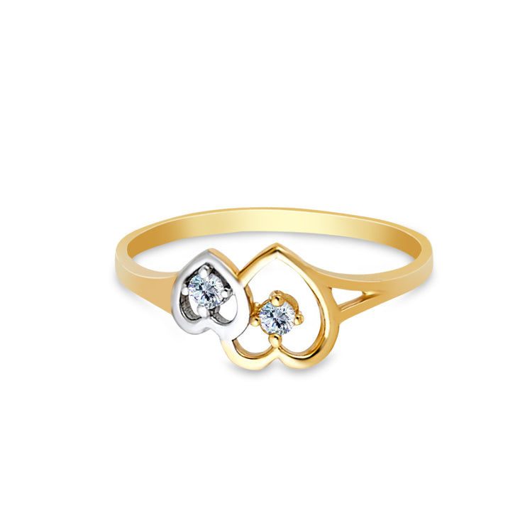 14K Solid Gold Double Heart CZ Ring