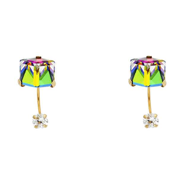 14K Gold Multi Color Cube Stud Earrings