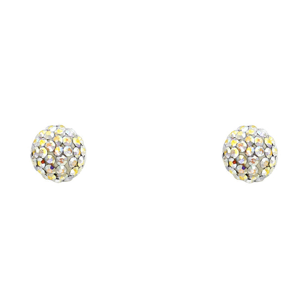 14K Gold CZ Round Crystal Ball Stud Earrings